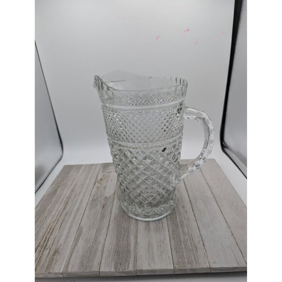 Anchor Hocking Wexford Pitcher #3 Clear Pressed Glass Diamond Point Vintage 9" - Picture 1 of 6